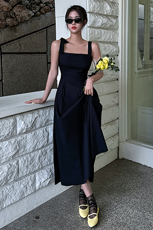 사라 원 리본 블랙 드레스