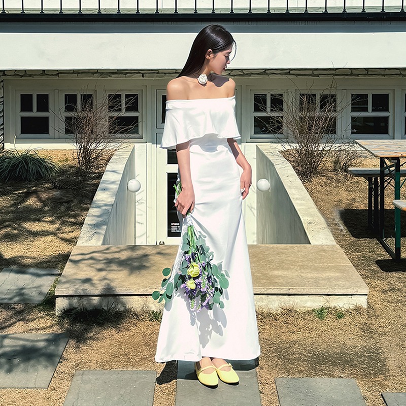 케이프 오프숄더 셀프 웨딩 드레스